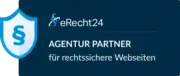 Blauer Hintergrund mit weißer Schrift AGENTUREN PARTNER für rechtsscihere Webseiten.