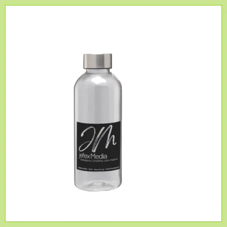 Trinkflasche mit  Aufdruck  Firmenlogo jefex Media .